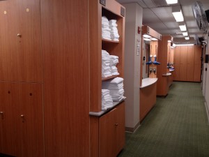 Talisen Construction Corporation: Construction Management and General Contractor. New York Athletic Club, 180 Central Park South. Finished locker room with new carpeting and wooden lockers.