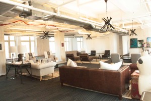 Talisen Construction Corporation: Construction Management and General Contracting. A&E Networks, 235 East 45th Street, New York. Company lounge with leather couches and custom rugs