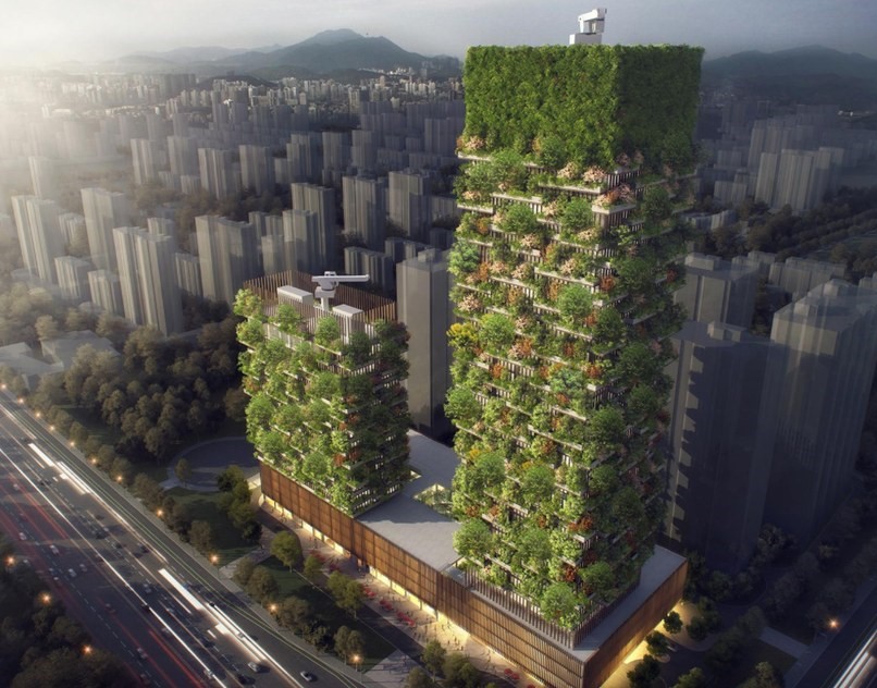 Buildings- Italian architect Stefano Boeri's two greenery-covered towers in Nanjing, China
